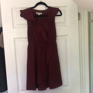 BCBG maroon ruffle dress. Size XS